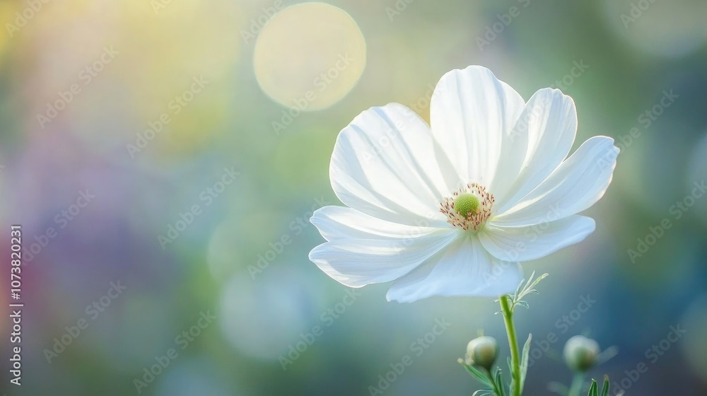 Poster close up of a white flower with a bokeh background capturing the essence of nature and tranquility