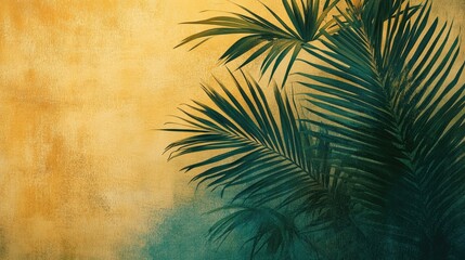 Illustration of a tropical wallpaper design featuring palm leaves and textures Exotic flora set against a textured backdrop Tropical natural art piece