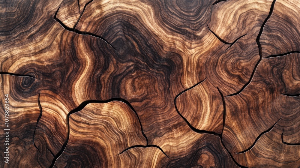 Poster detailed walnut grain pattern highlighting veins for furniture arranged in a tiled layout with a con