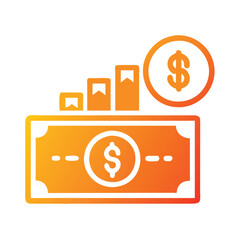 Financial growth icon with dollar bill, Gradient vector icon of a dollar bill and bar chart, representing financial growth, investment returns, and economic progress.
