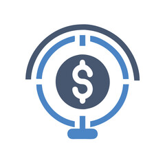 Dollar globe icon for global finance, Flat vector icon of a globe with a dollar sign, representing global finance, international business, and economic connectivity.
