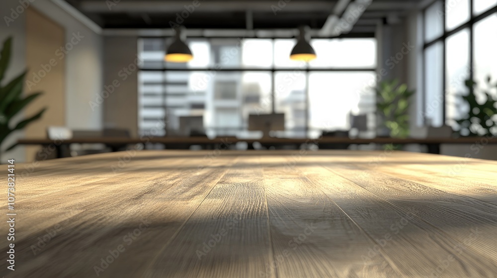 Poster 3d rendering of a tabletop with a blurred office background