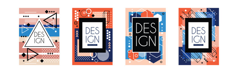 Original Cover and Flyer Design with Geometric Shapes and Forms Vector Set