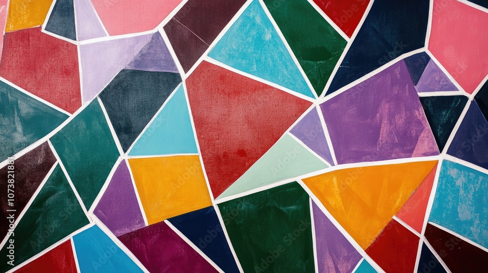 Poster abstract background featuring an array of multicolored geometric shapes of varying sizes distinctive