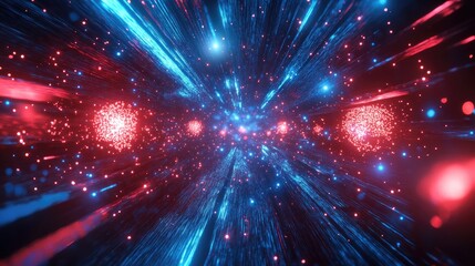 Obraz premium Colorful red and blue laser lights create a cosmic background in this 3D cartoon rendering ideal for digital wallpaper