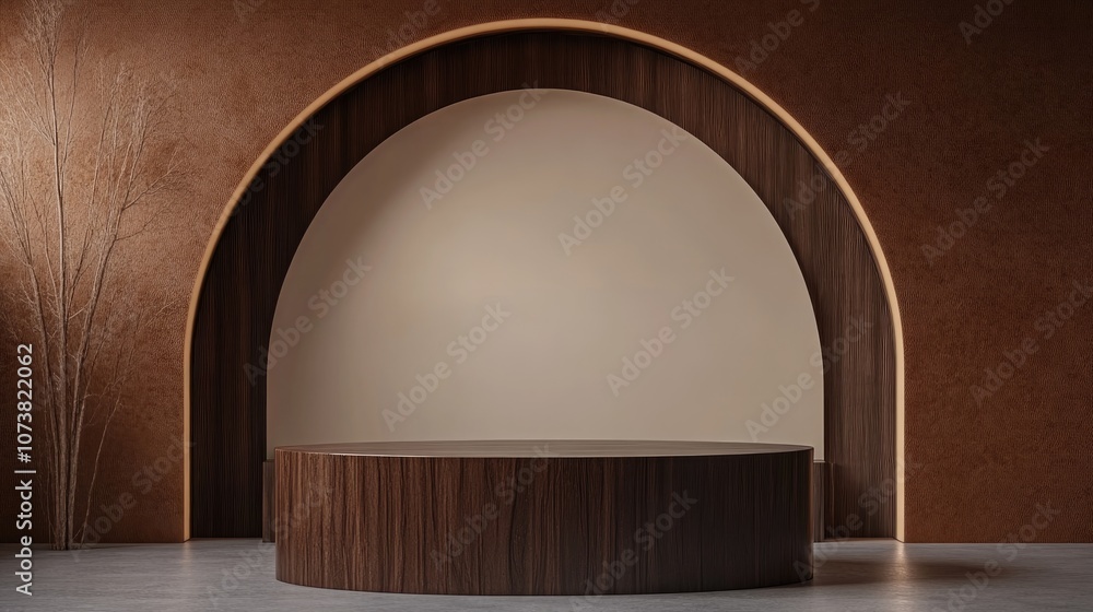 Poster 3d rendering of a podium mockup display against a backdrop