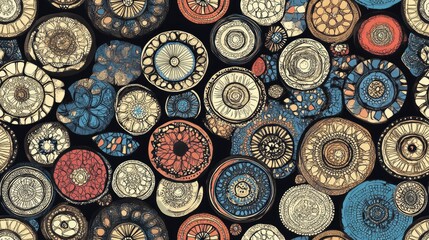 Seamless ethnic mandala pattern with hand drawn doodle circles and zentangle floral designs