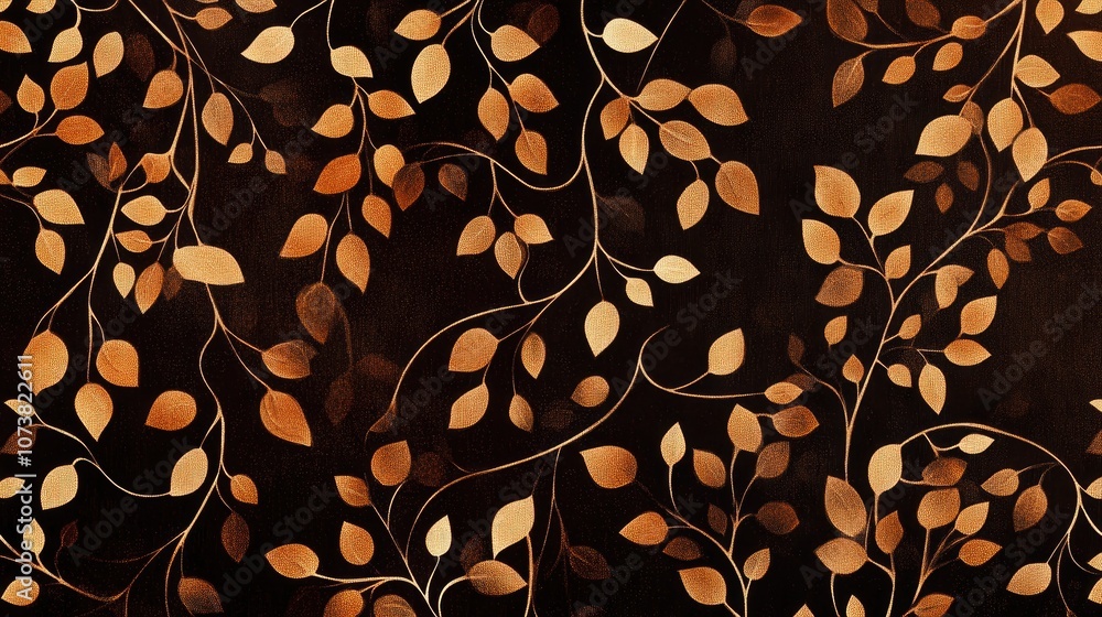 Poster Brown toned tiny vines pattern suitable for textile design applications