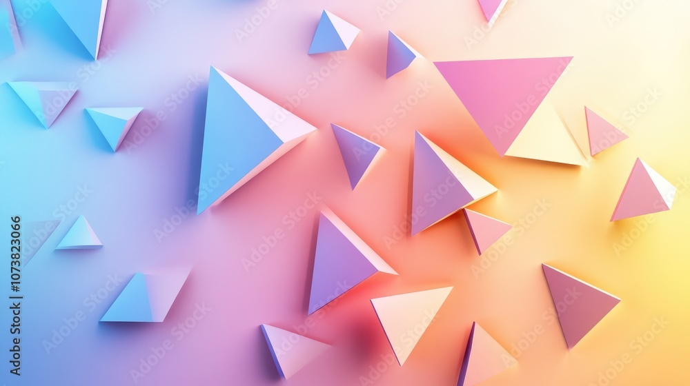 Poster abstract colorful triangles on a pastel gradient background 3d rendered shapes suitable for wallpape