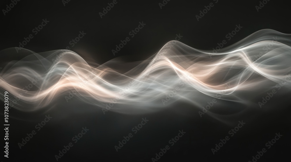 Poster soft luminous waves on a blurred dark background create an abstract and mysterious atmosphere