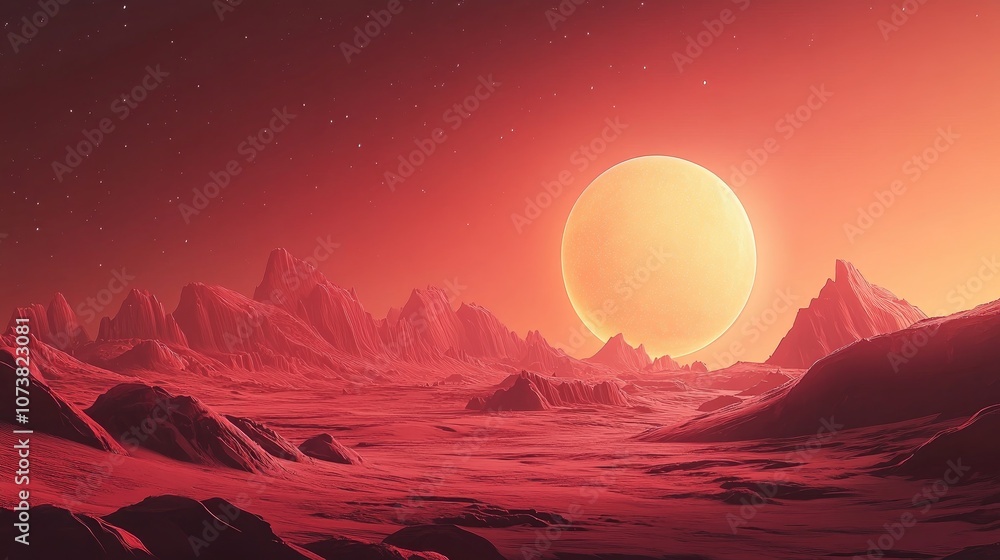 Poster abstract wallpaper featuring a 3d cartoon rendering of the red planet in outer space expedition and 