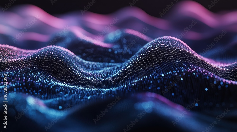 Poster Blue and purple wave lines create a light gradient against a dark backdrop This abstract design represents technology and big data with a 3D rendering effect