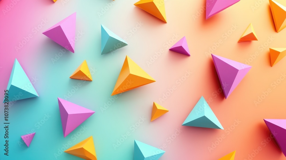 Poster abstract colorful triangles on a pastel gradient background 3d rendered shapes suitable for wallpape