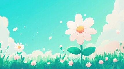 Obraz premium Charming Daisy Flower Against a Bright Blue Sky Background
