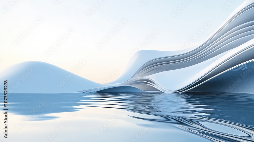 Poster smooth abstract architectural background featuring water elements created through 3d illustration an