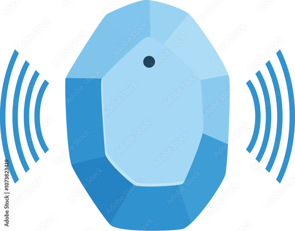 Poster cartoon style electronic tracker sending a wireless signal for locating lost items