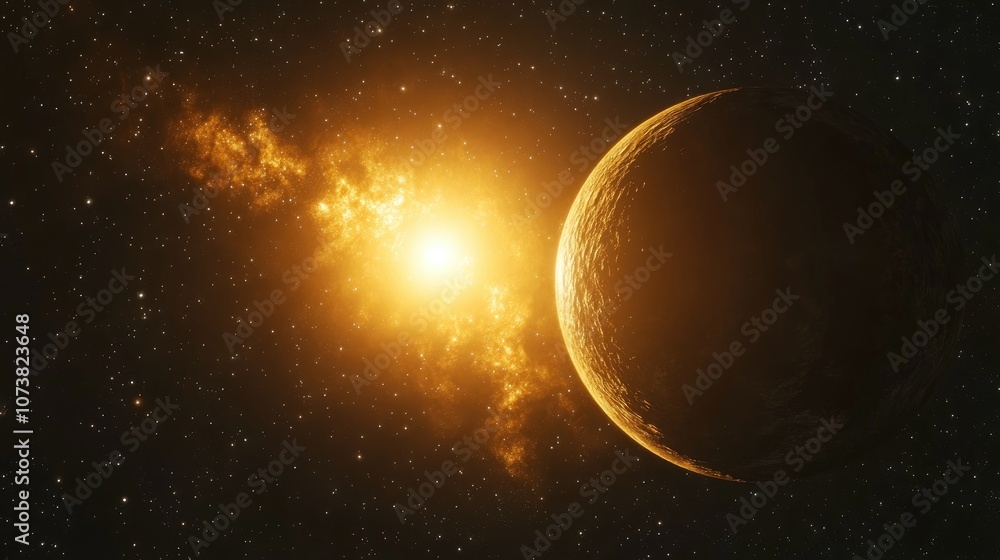 Poster 3d rendering of a planet s stars and galaxy in open space created in a cartoon style