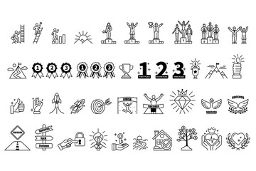 A collection of success icons including trophies and achievements. Vector illustration