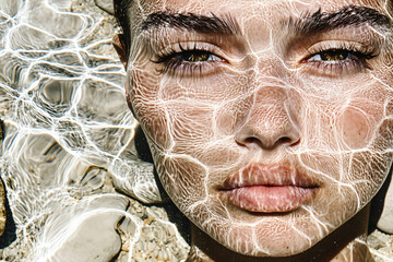 distorted female face through moving water
