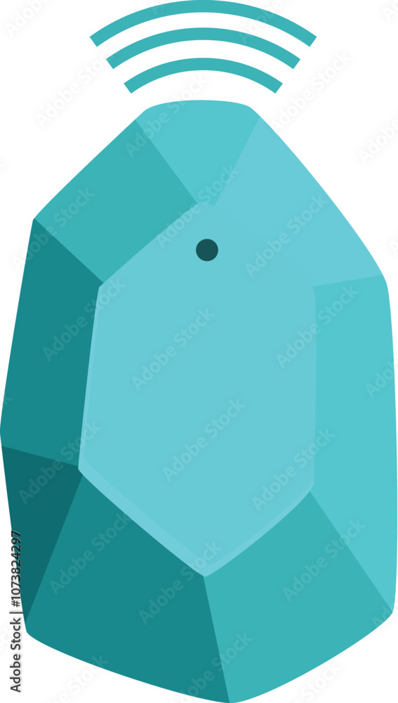 Poster turquoise smart tracker emitting location signal for item tracking