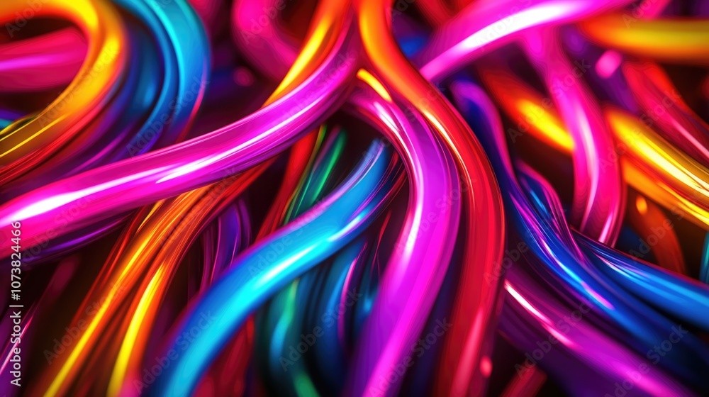 Poster Vibrant abstract wires on a dark background Optical cables create a modern tech atmosphere embodying elements of futuristic design in a 3D rendered image