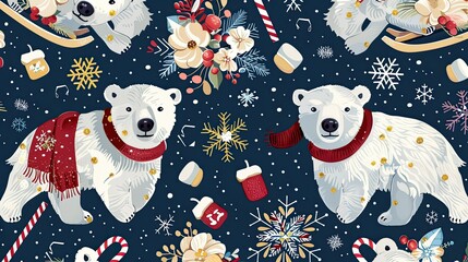 A cute winter-themed illustration with elements like polar bears