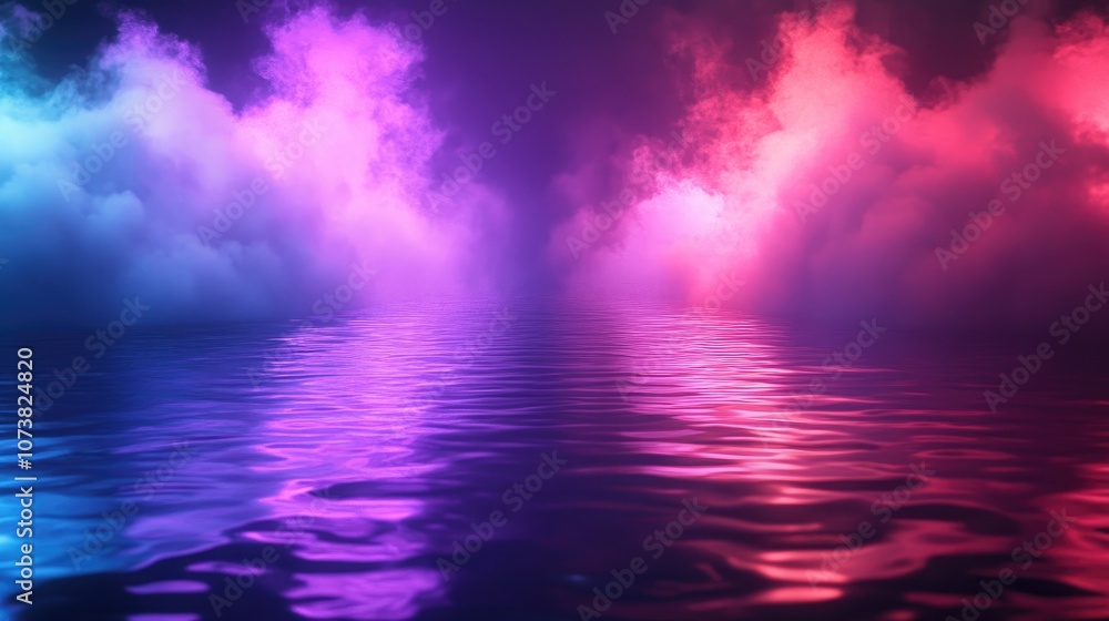 Aufkleber abstract dark background featuring an empty street with neon light reflections on water includes blu