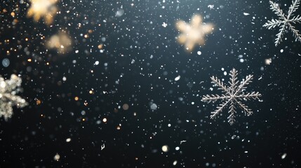 Stunning winter background featuring falling stars and delicate snowflakes against a dark backdrop Captivating silver snowflake overlay design with panoramic views