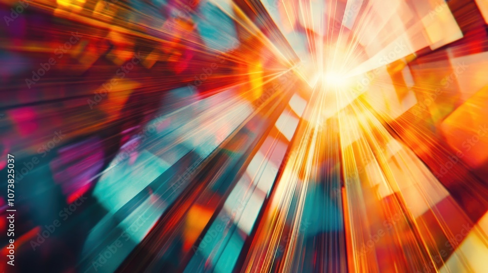 Poster abstract composition featuring rays and lines against a vibrant backdrop