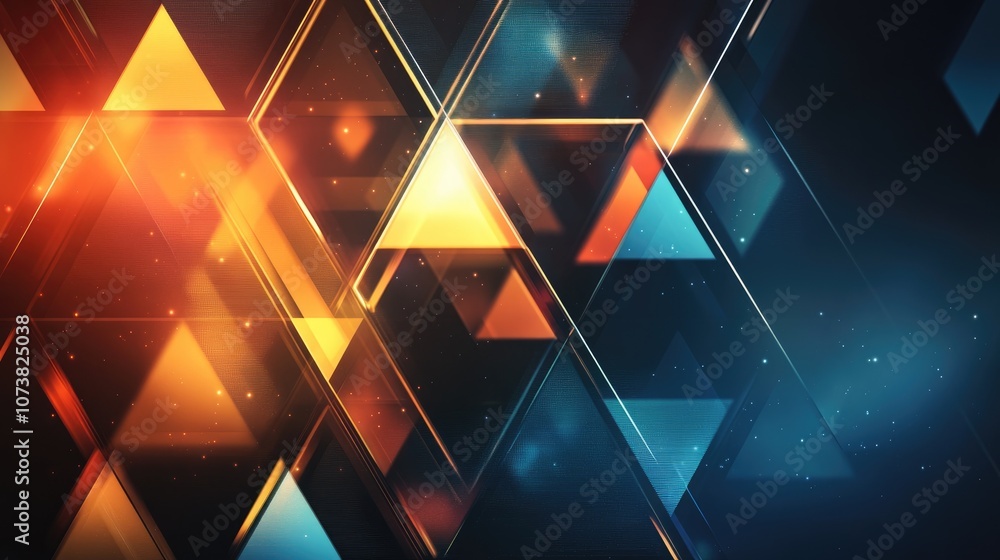 Poster abstract background design featuring vibrant lighting geometric shapes and blue triangle patterns
