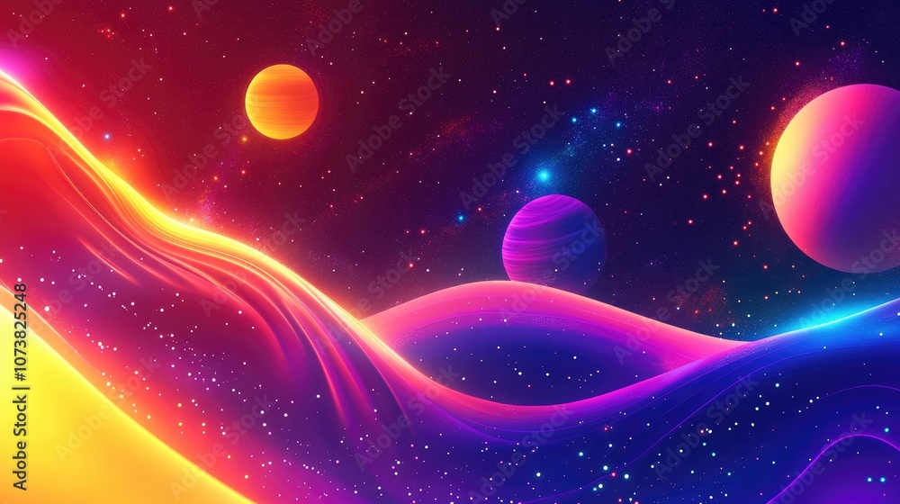 Poster abstract colorful background featuring luminous waves and futuristic shapes a star explosion in spac