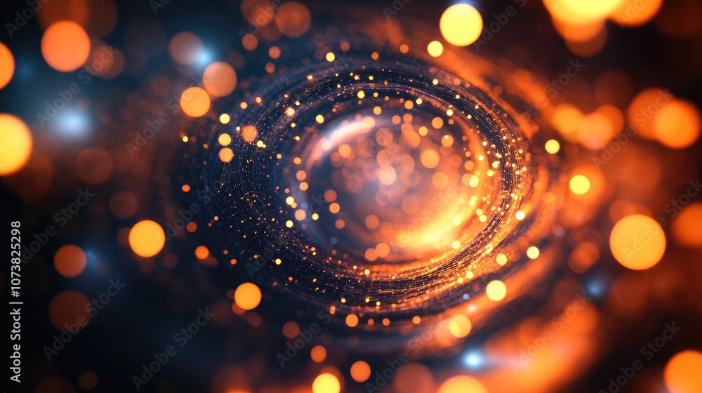 Poster vibrant swirling tunnel of luminous ethereal particles and bokeh effects in warm orange and fiery hu