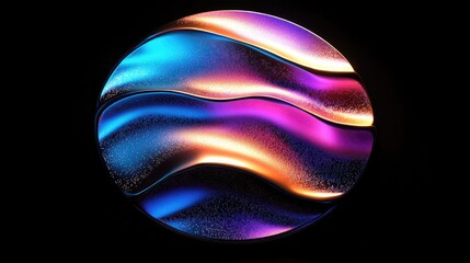 Abstract glittery textured radial foil neon light against a black backdrop featuring liquid chrome color shapes and vibrant holographic gradient waves