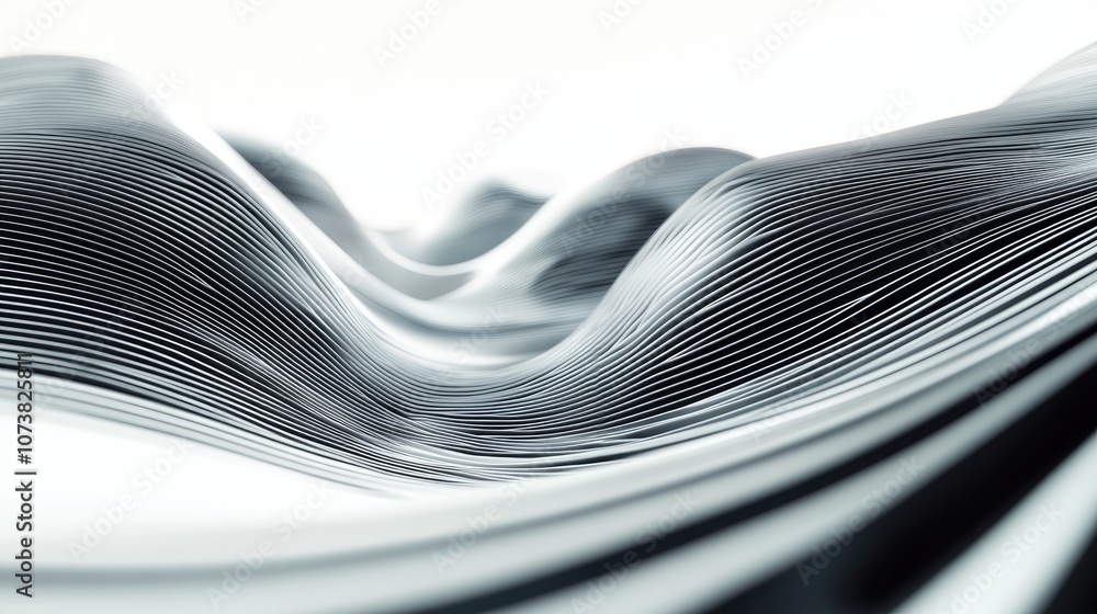 Poster Abstract curved 3D lines create an elegant smooth wave effect This modern background features a dynamic stream showcasing radial motion and bending forms in a virtual structure