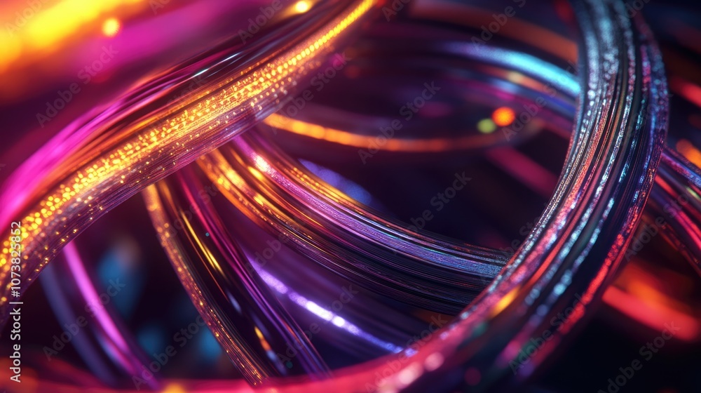 Poster vibrant abstract wires on a dark background optical cables create a modern tech atmosphere embodying