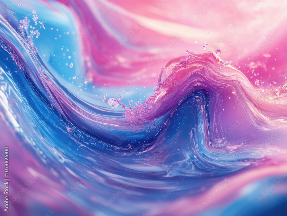 Poster abstract background featuring swirling blue and pink waves with flowing liquid lines creating a dyna