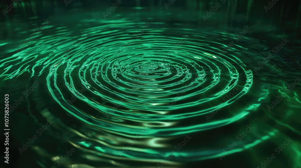 Poster abstract green light rippling across water creating concentric circular patterns