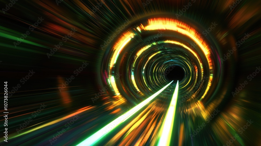 Poster abstract high speed tunnel with swirling light patterns sci fi background featuring animated flight 