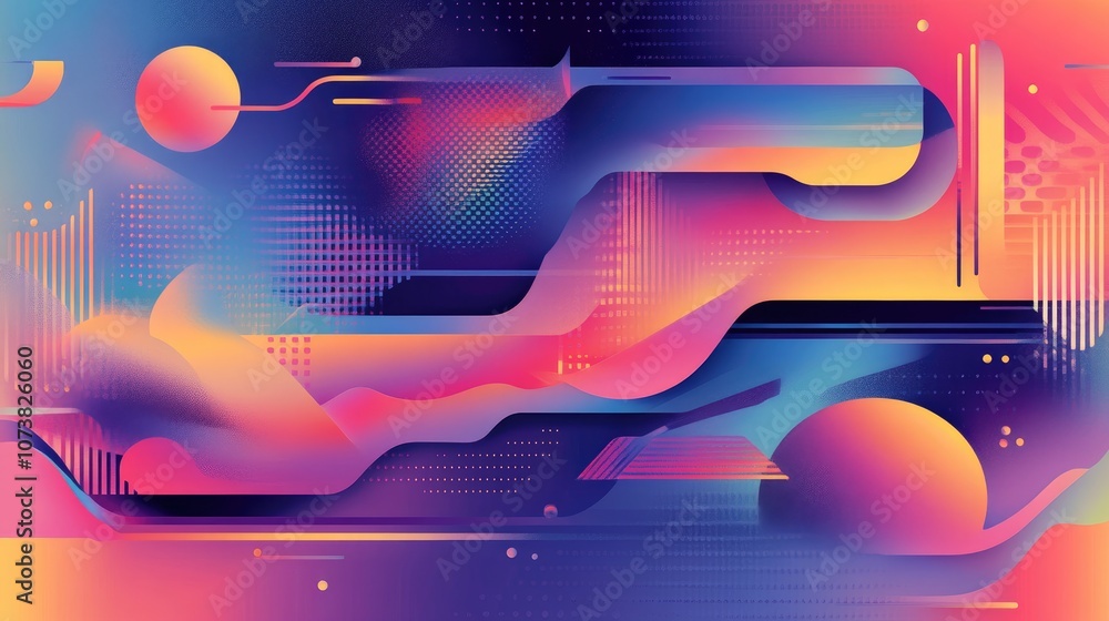 Poster abstract illustration featuring a gradient color palette and various geometric shapes