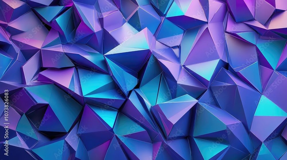 Poster abstract geometric pattern in shades of cyan and purple showcasing a 3d rendering with a technologic