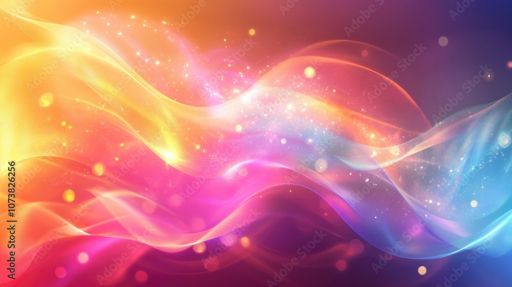 Poster abstract multicolored light background featuring flowing wavy lines creating a captivating futuristi