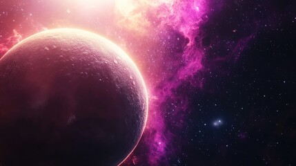 Fantasy alien planet landscape science fiction illustration with a stunning space background showcasing a captivating view from a vibrant celestial body in a 3D render