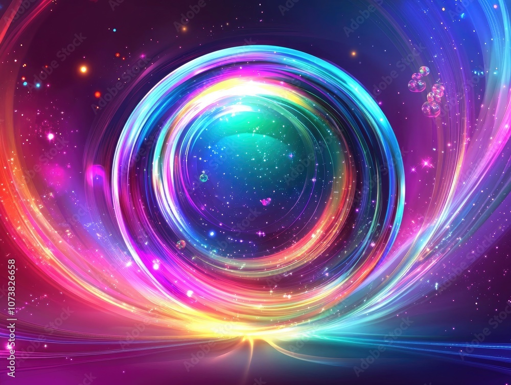 Poster abstract luminous background featuring swirling patterns an elegant glowing circle and a vibrant ene