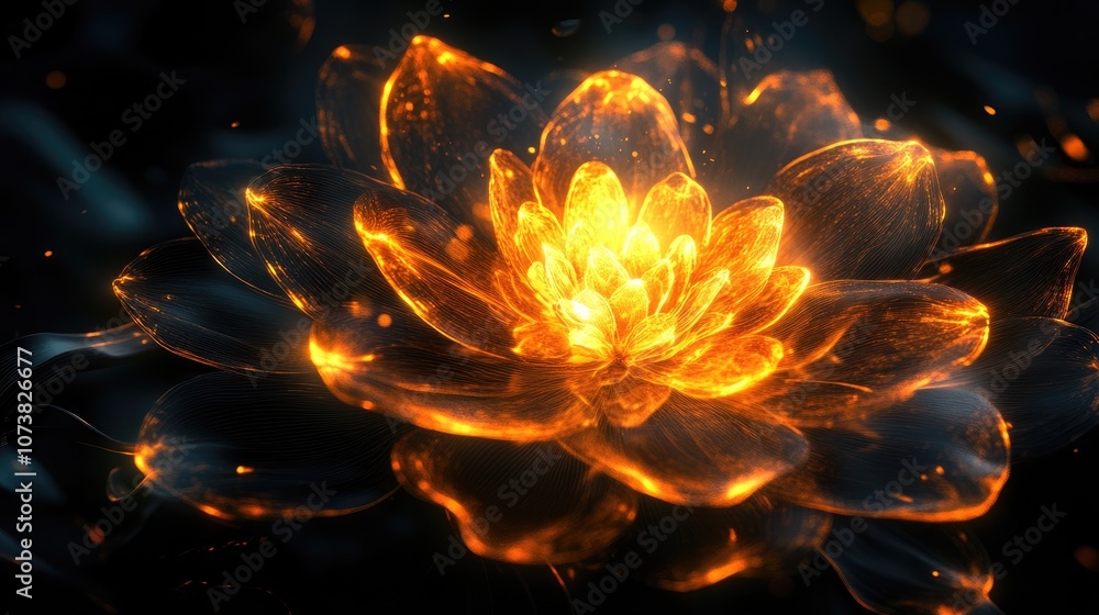 Poster vibrant abstract 3d flower with luminous petals set against a dark backdrop 3d rendering