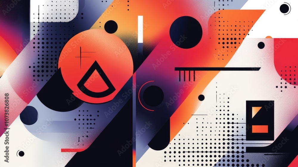 Poster abstract illustration featuring a gradient color palette and various geometric shapes