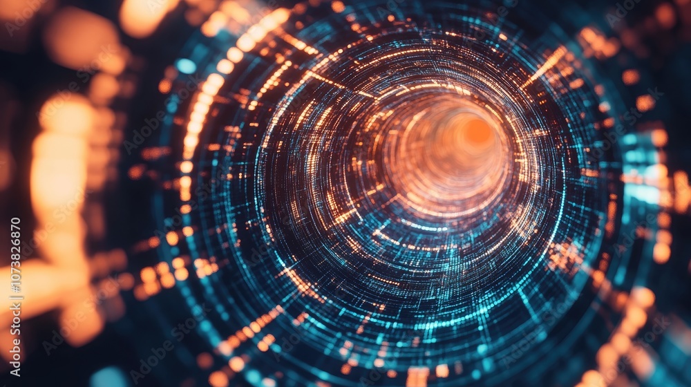 Poster futuristic abstract background featuring a circular infinity design with a glitch effect perfect for