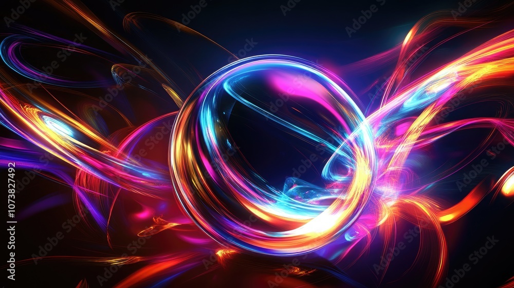 Poster an abstract luminous orb featuring vibrant neon spark lines