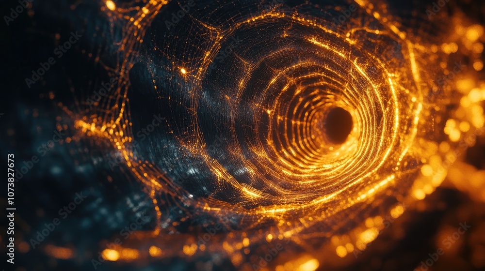 Poster abstract dark background featuring a computer generated orange fractal design resembling an unusual 