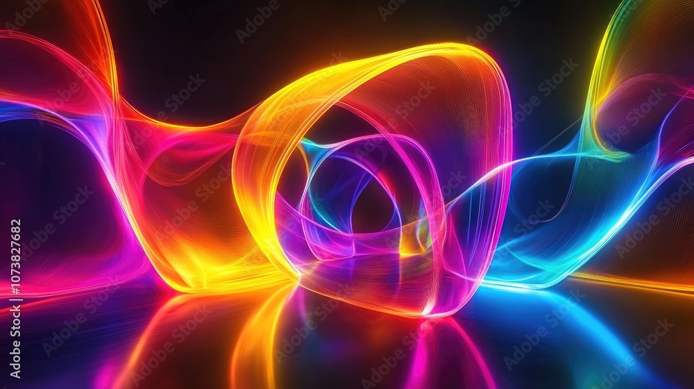 Poster neon kaleidoscope abstract background in 3d rendering
