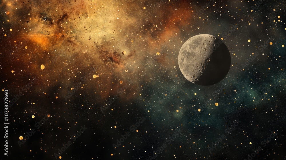 Aufkleber fantasy abstract scene featuring a nebula and an imaginary moon against a dark backdrop with a blurr